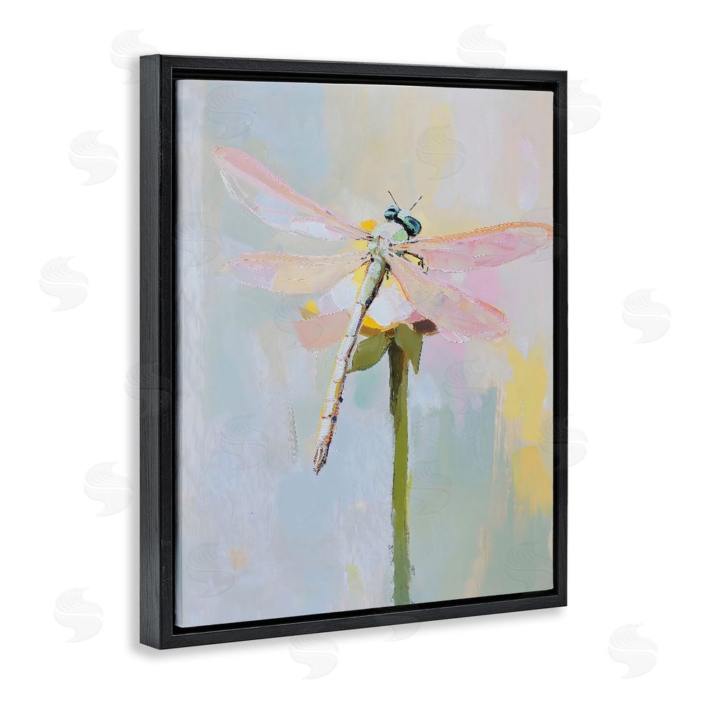 The Prints Vibe Pastel Dragonfly Landing Black Floating Framed Canvas Wall Art