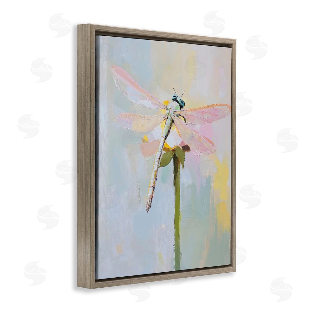 The Prints Vibe Pastel Dragonfly Landing Brown Floating Framed Canvas Wall Art