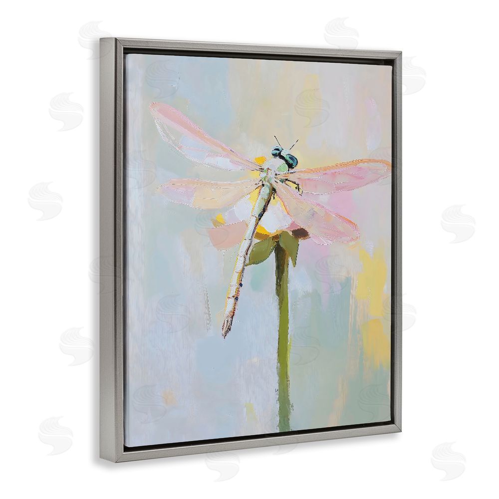 The Prints Vibe Pastel Dragonfly Landing Gray Floating Framed Canvas Wall Art