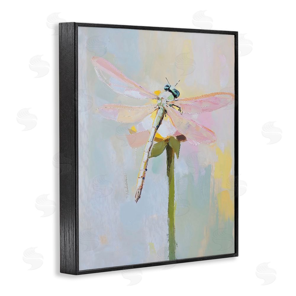The Prints Vibe Pastel Dragonfly Landing Black Framed Giclee Wall Art