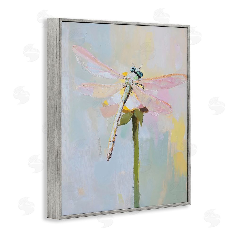 The Prints Vibe Pastel Dragonfly Landing Gray Framed Giclee Wall Art
