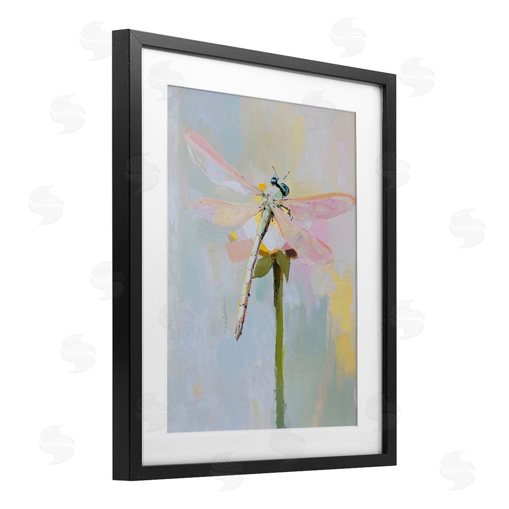 The Prints Vibe Pastel Dragonfly Landing Black Framed Print Under Glass Wall Art