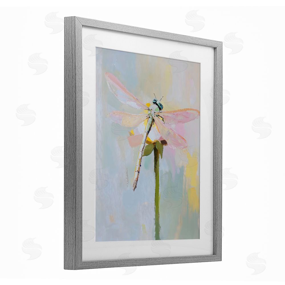 The Prints Vibe Pastel Dragonfly Landing Gray Framed Print Under Glass Wall Art