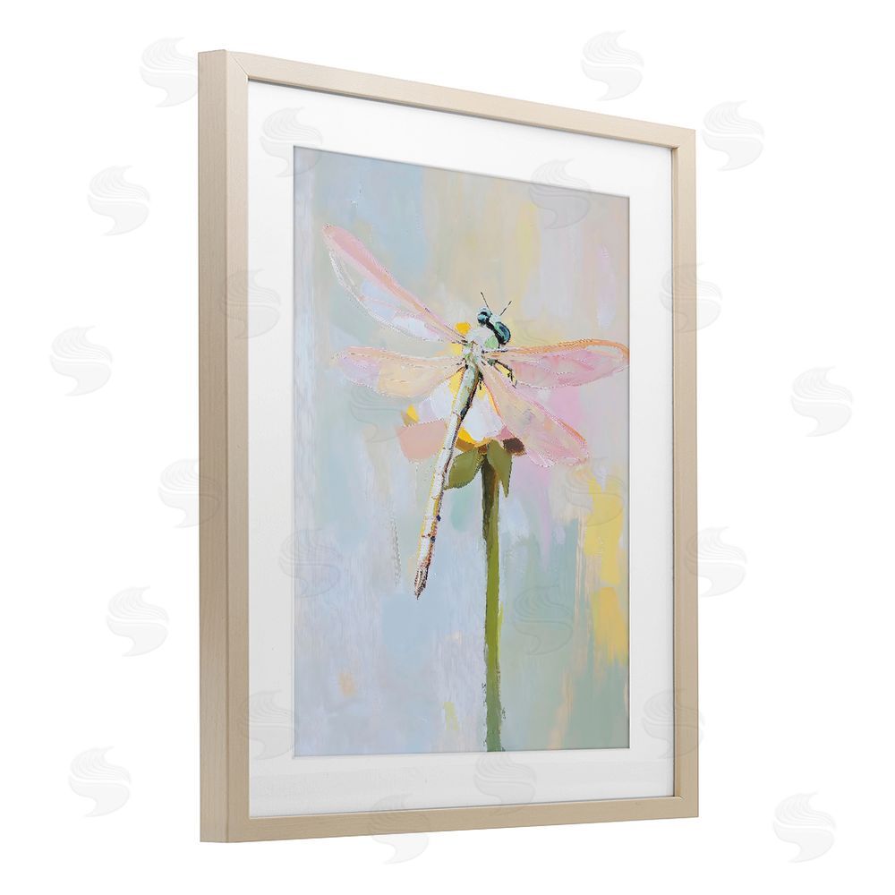 The Prints Vibe Pastel Dragonfly Landing Brown Framed Print Under Glass Wall Art
