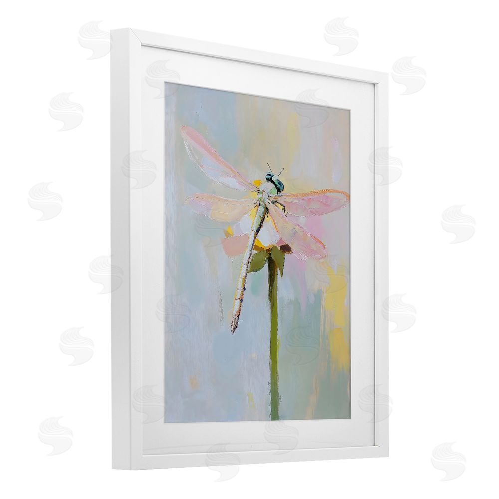The Prints Vibe Pastel Dragonfly Landing White Framed Print Under Glass Wall Art