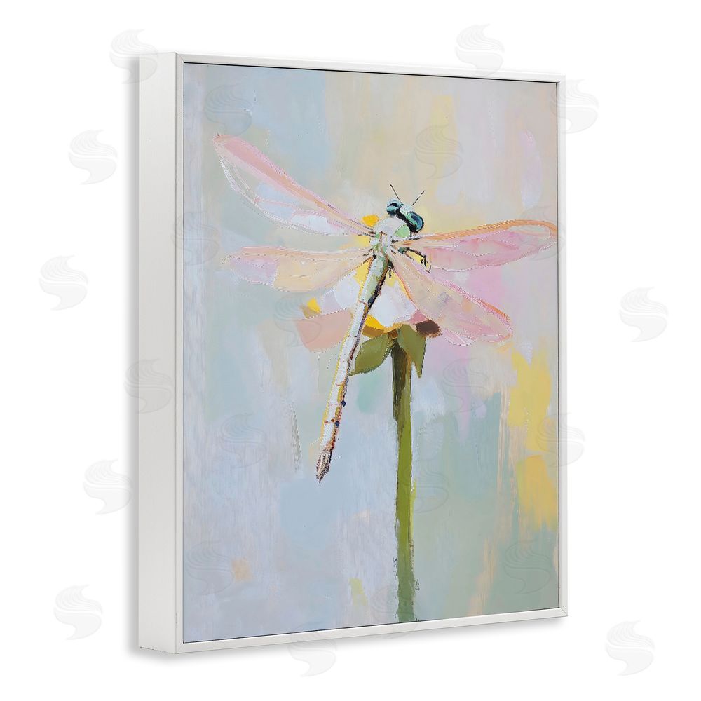 The Prints Vibe Pastel Dragonfly Landing White Framed Giclee Wall Art