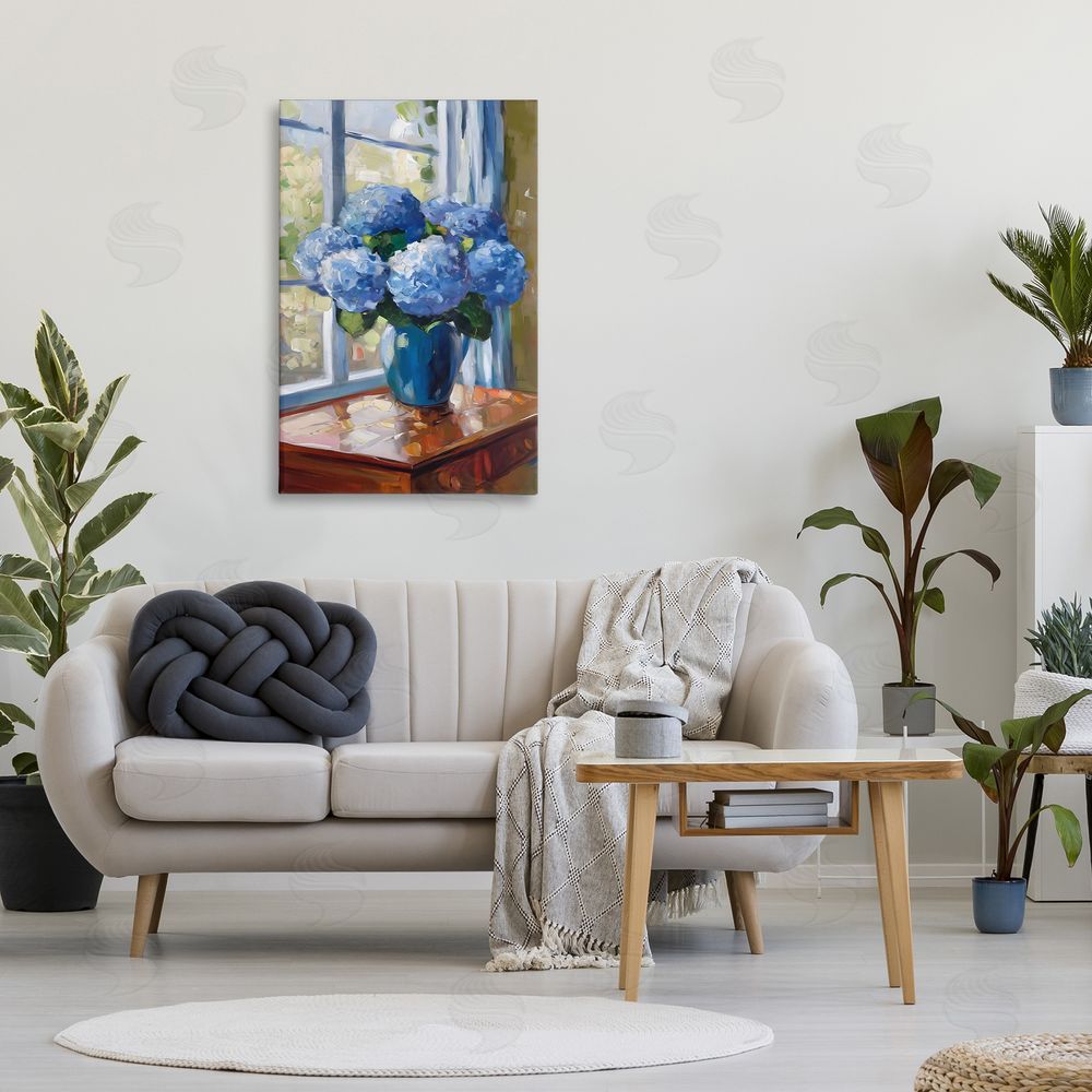 Creative Studio Winter Hydrangeas by Window Stretched Canvas on Wall