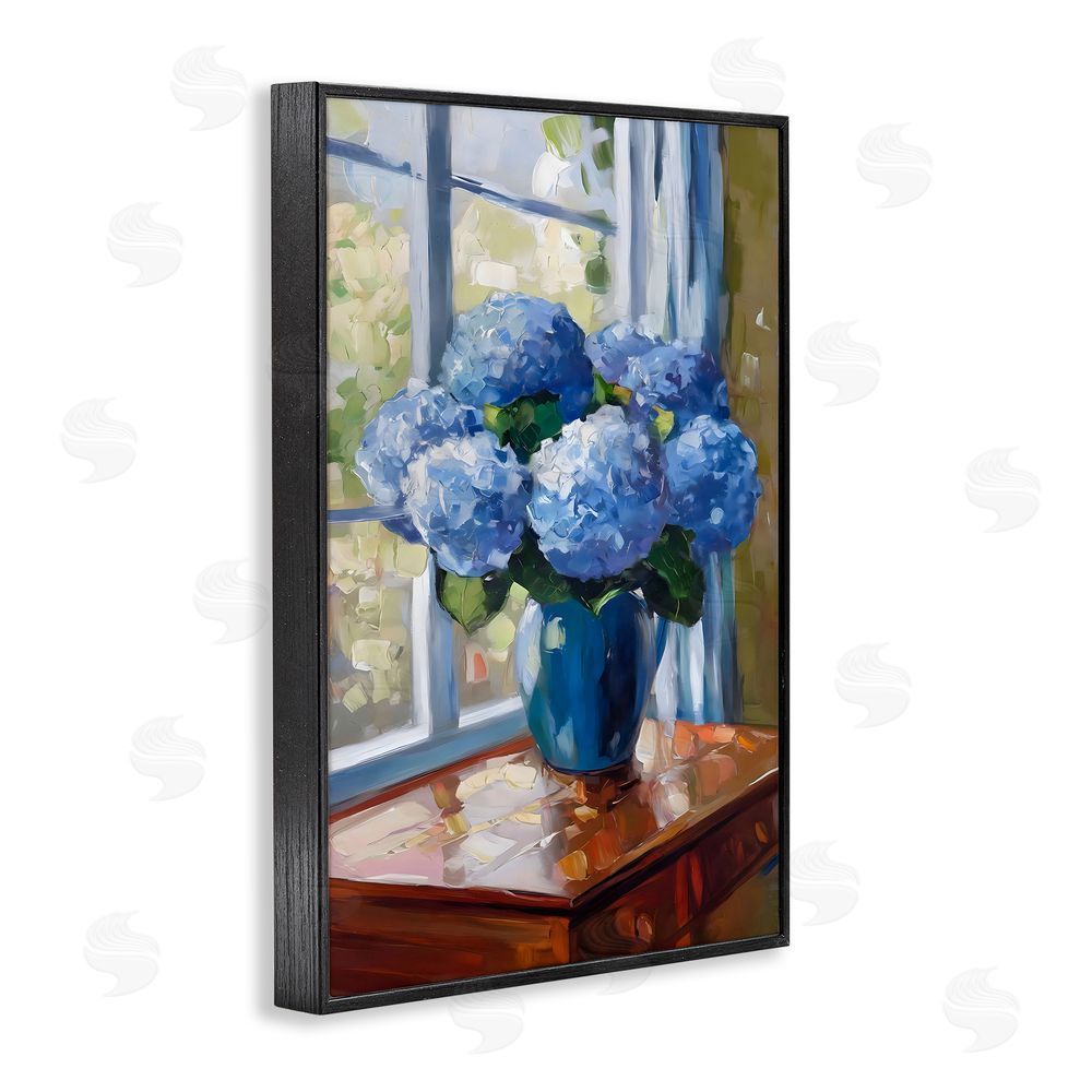 Creative Studio Winter Hydrangeas by Window Black Framed Giclee Wall Art Print