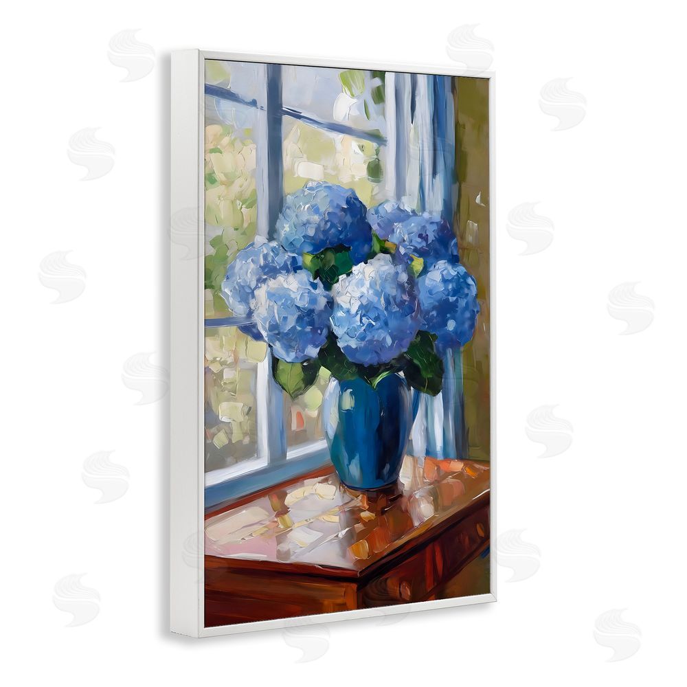 Creative Studio Winter Hydrangeas by Window White Framed Giclee Wall Art Print