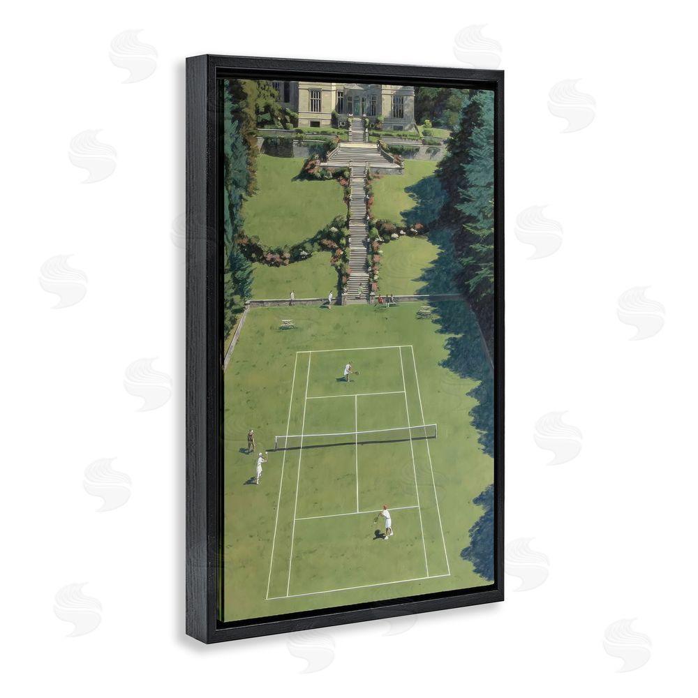 Petal Prints Design Tennis Court at Mansion Black Floating Framed Canvas Wall Art Print