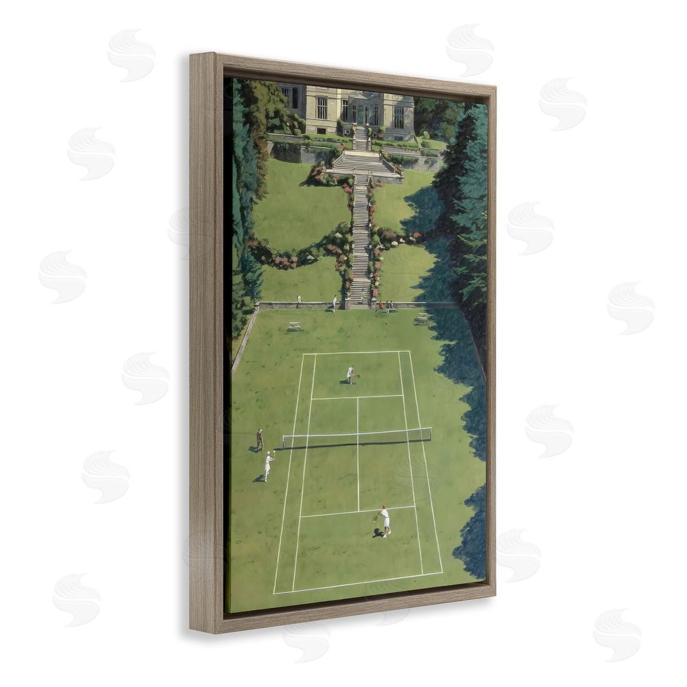 Petal Prints Design Tennis Court at Mansion Brown Floating Framed Canvas Wall Art Print