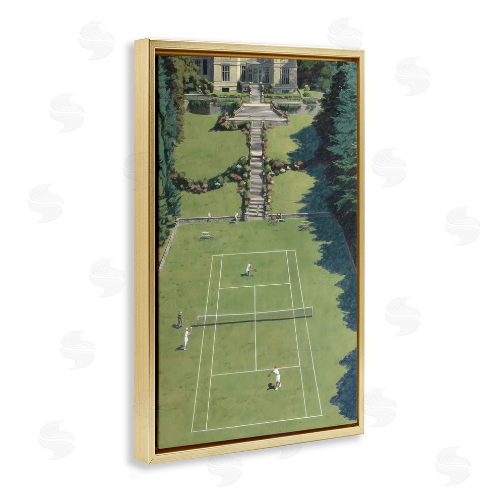 Petal Prints Design Tennis Court at Mansion Gold Floating Framed Canvas Wall Art Print
