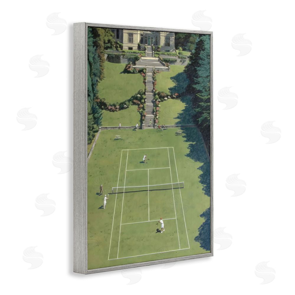Petal Prints Design Tennis Court at Mansion Gray Framed Giclee Wall Art Print