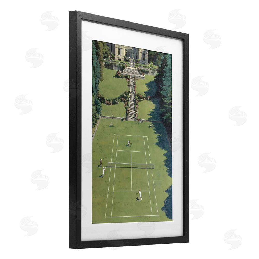 Petal Prints Design Tennis Court at Mansion Black Framed Print Under Glass with White Mat Wall Art