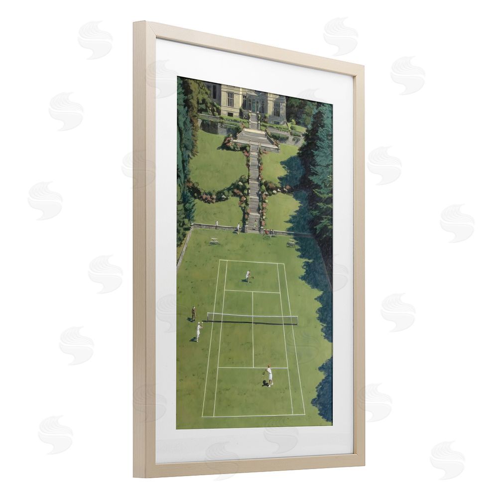 Petal Prints Design Tennis Court at Mansion Brown Framed Print Under Glass with White Mat Wall Art