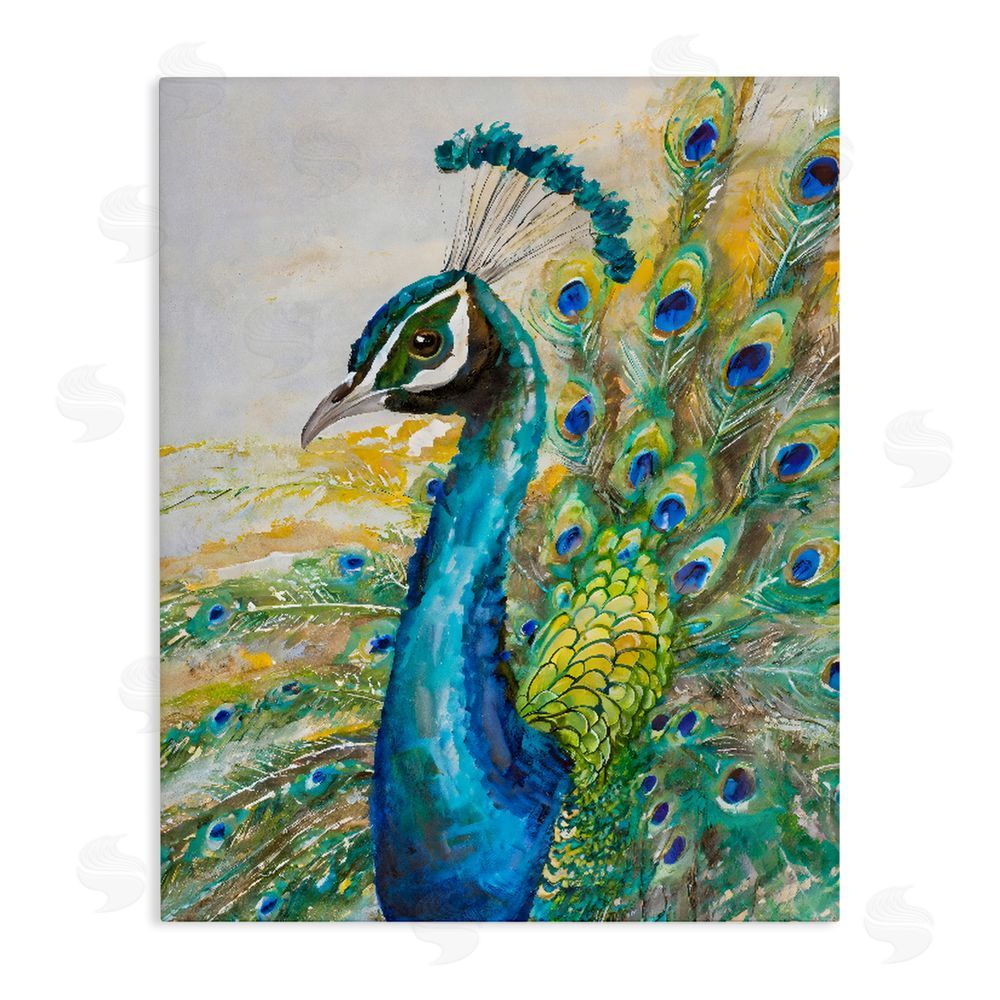 Creative Studio Regal Blue Peacock Feathers Stretched Canvas Wall Art