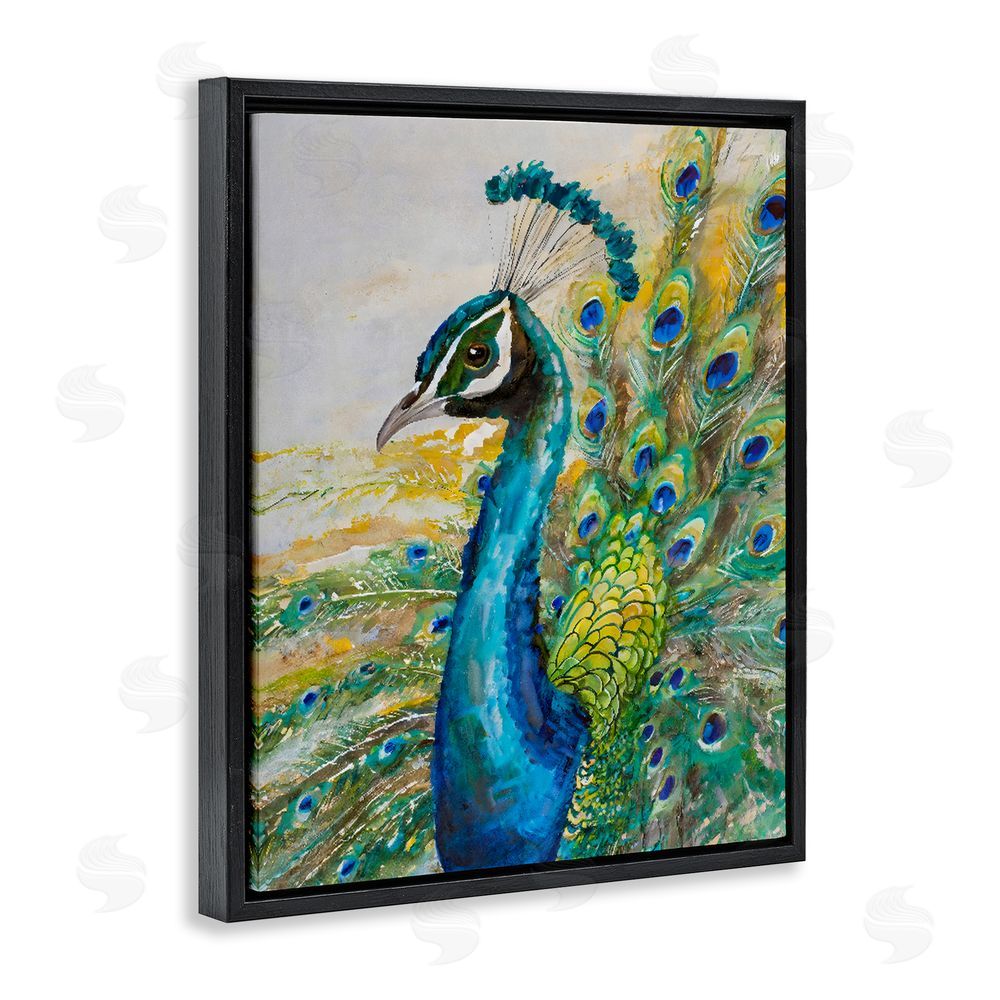 Creative Studio Regal Blue Peacock Feathers Black Floating Framed Canvas Wall Art