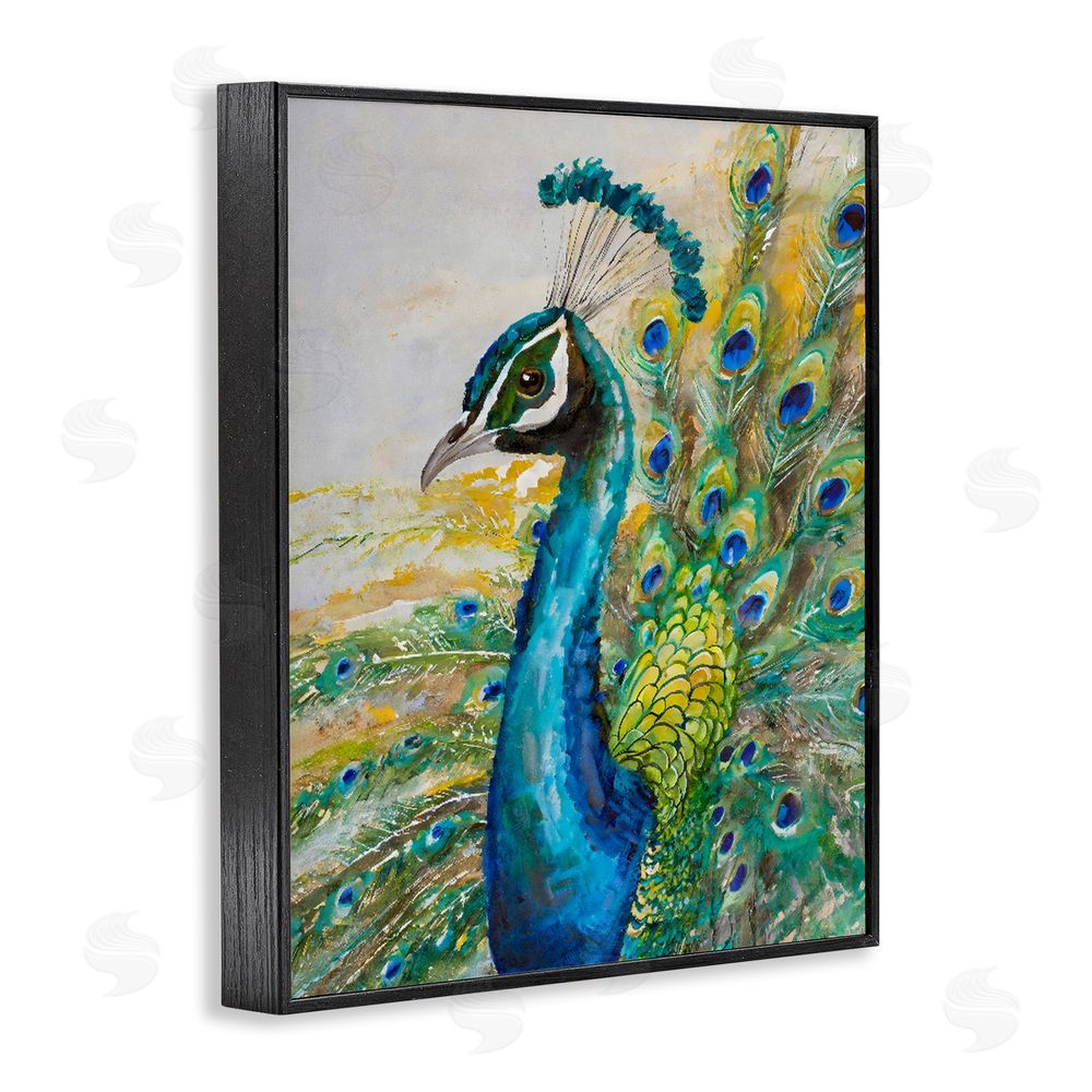 Creative Studio Regal Blue Peacock Feathers Black Framed Giclee Wall Art
