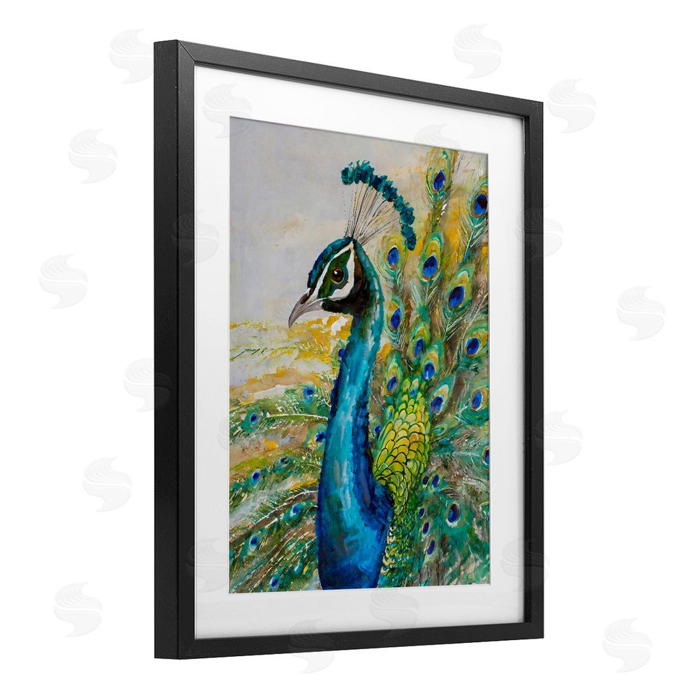Creative Studio Regal Blue Peacock Feathers Black Framed Print Under Glass Wall Art