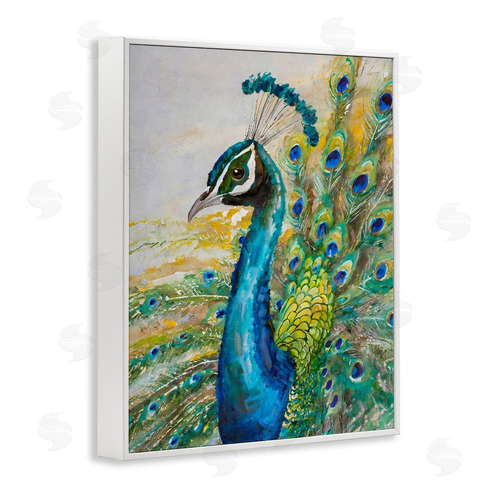 Creative Studio Regal Blue Peacock Feathers White Framed Giclee Wall Art