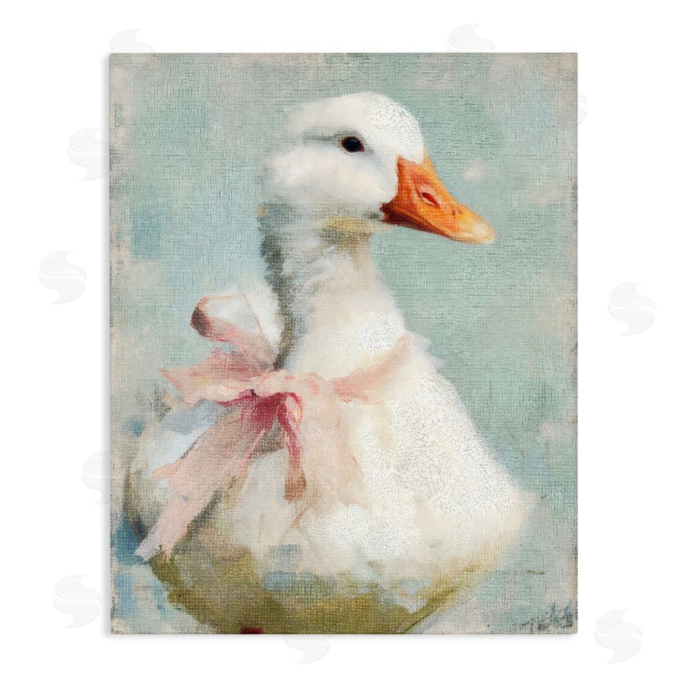 LSR Design Studio Soft Pink Bow Goose Stretched Canvas Wall Art Print
