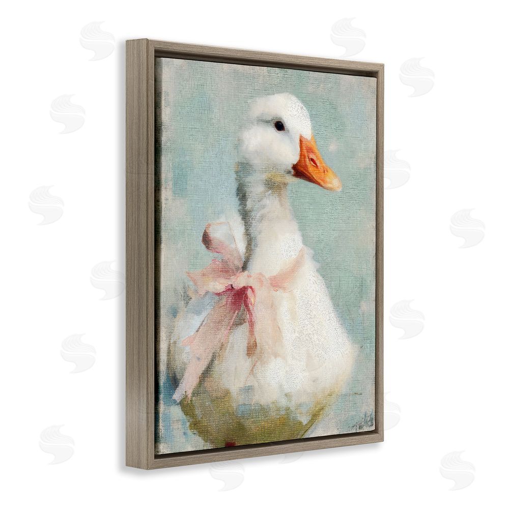 LSR Design Studio Soft Pink Bow Goose Brown Floating Framed Canvas Wall Art Print