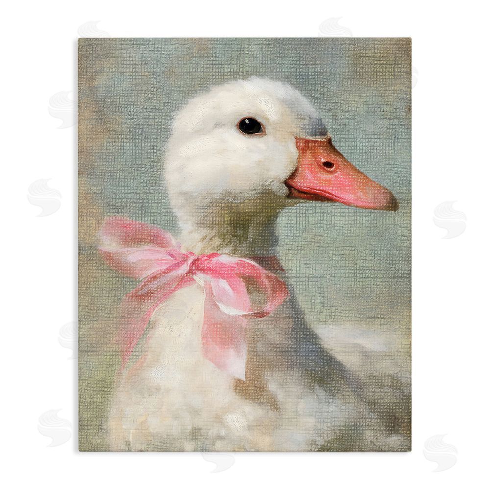 LSR Design Studio Portrait of Pink Bow Goose Stretched Canvas Wall Art