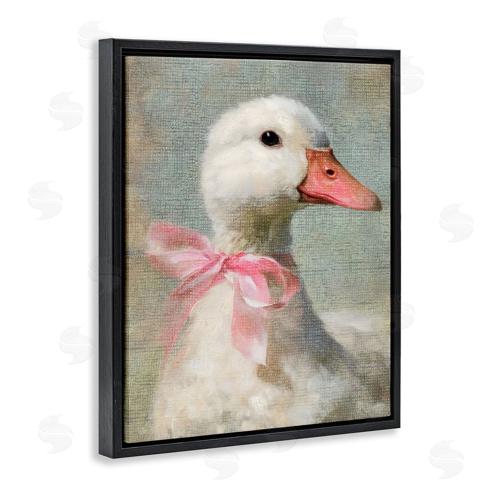 LSR Design Studio Portrait of Pink Bow Goose Black Floating Framed Canvas Wall Art