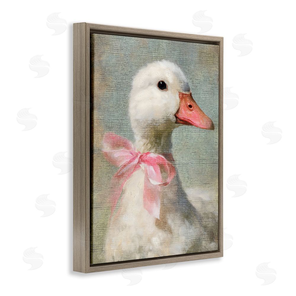 LSR Design Studio Portrait of Pink Bow Goose Brown Floating Framed Canvas Wall Art