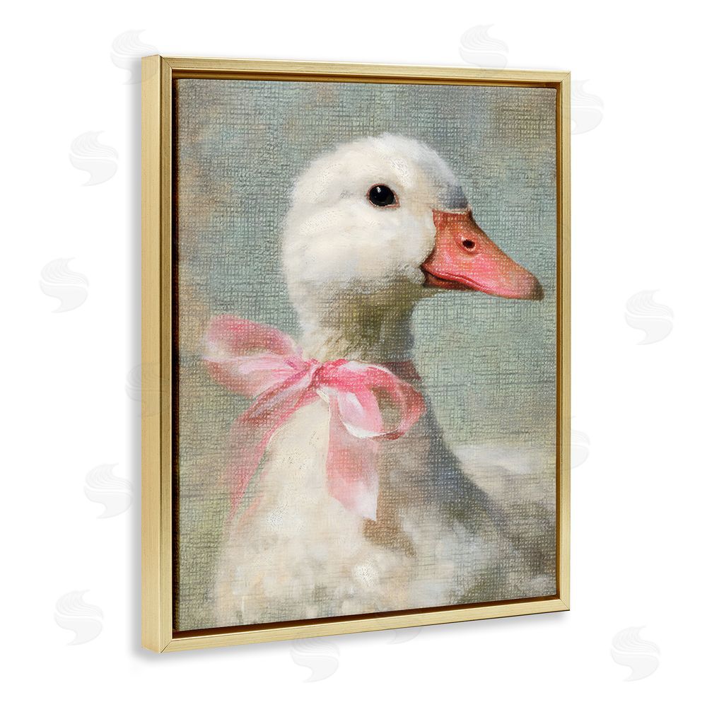 LSR Design Studio Portrait of Pink Bow Goose Gold Floating Framed Canvas Wall Art