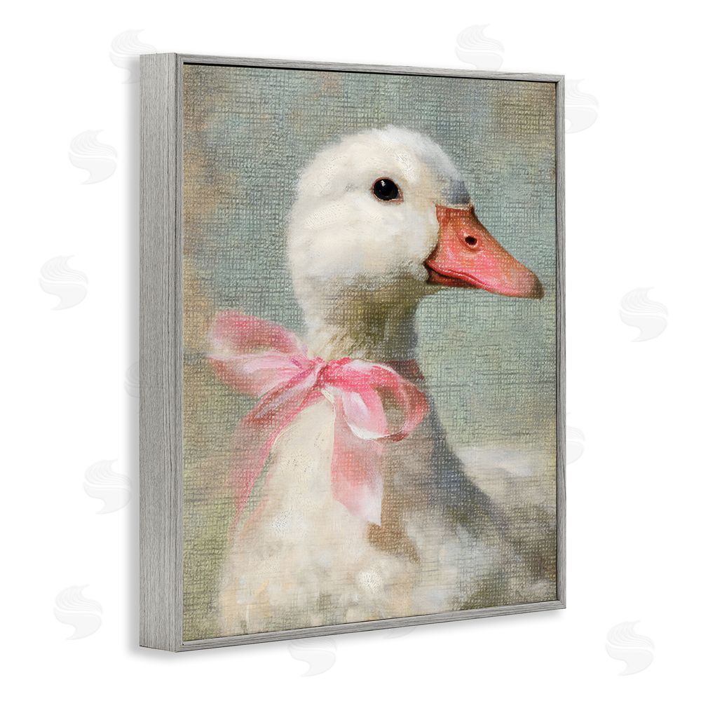LSR Design Studio Portrait of Pink Bow Goose Gray Framed Giclee Wall Art