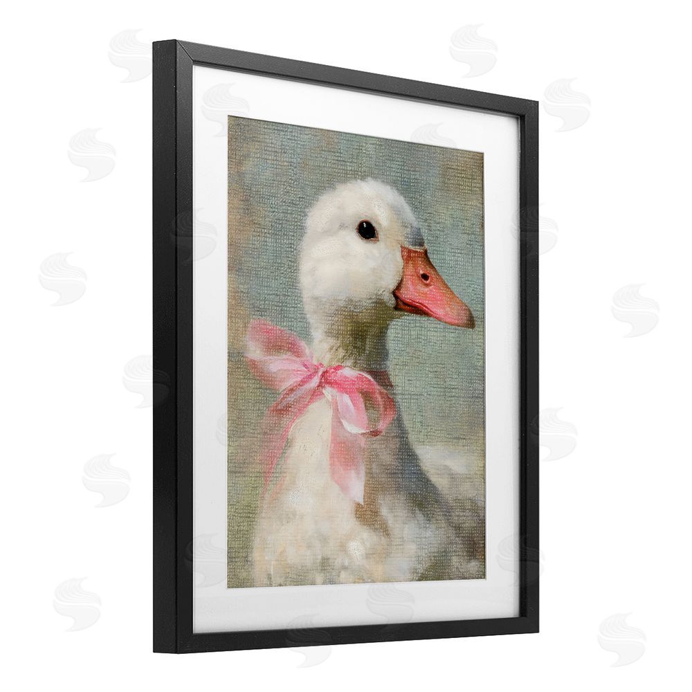 LSR Design Studio Portrait of Pink Bow Goose Black Framed Print Under Glass Wall Art