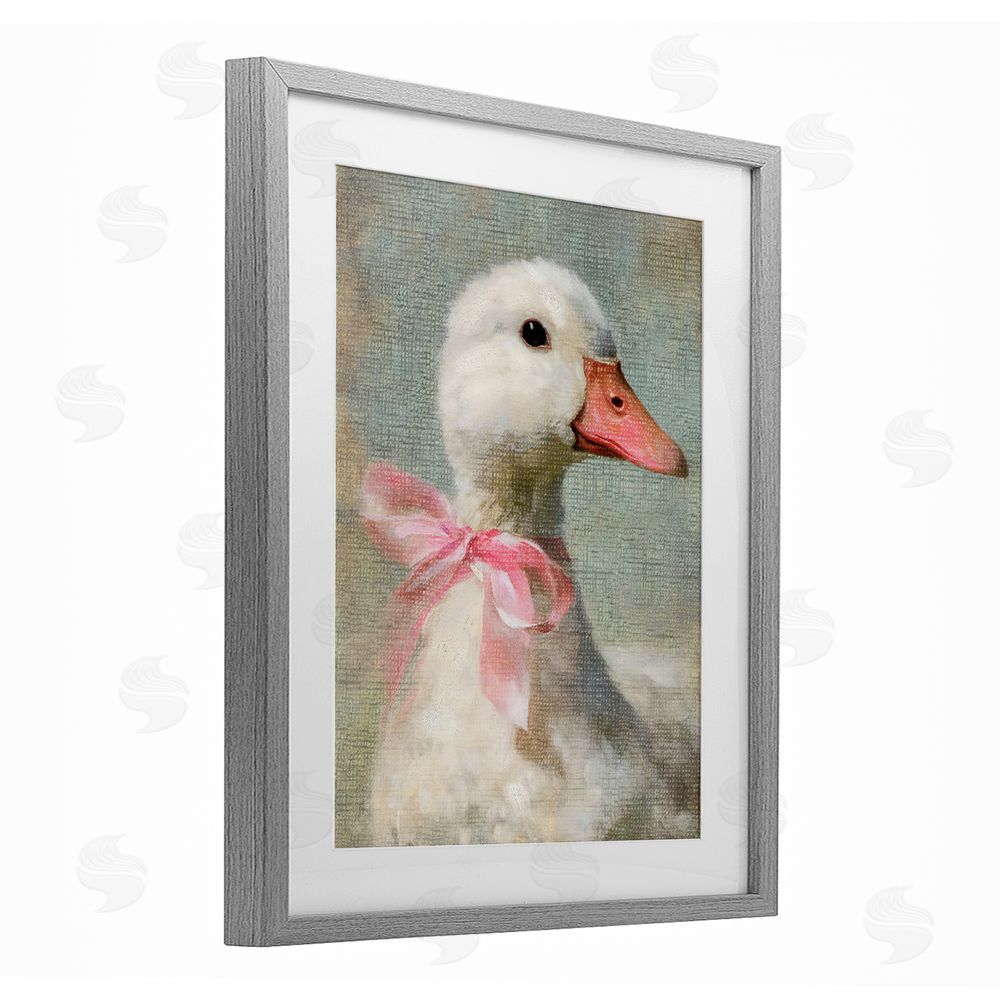 LSR Design Studio Portrait of Pink Bow Goose Gray Framed Print Under Glass Wall Art