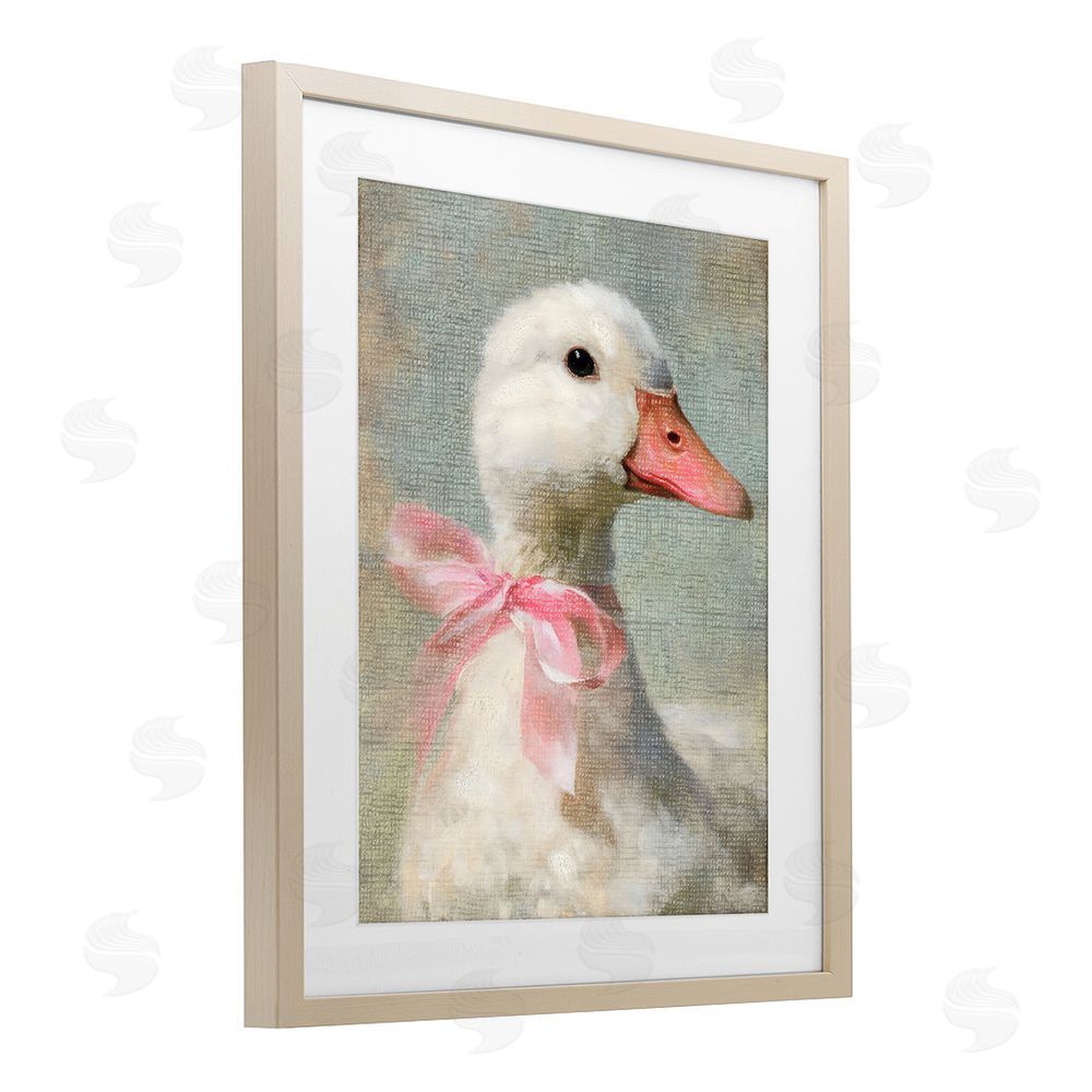 LSR Design Studio Portrait of Pink Bow Goose Brown Framed Print Under Glass Wall Art