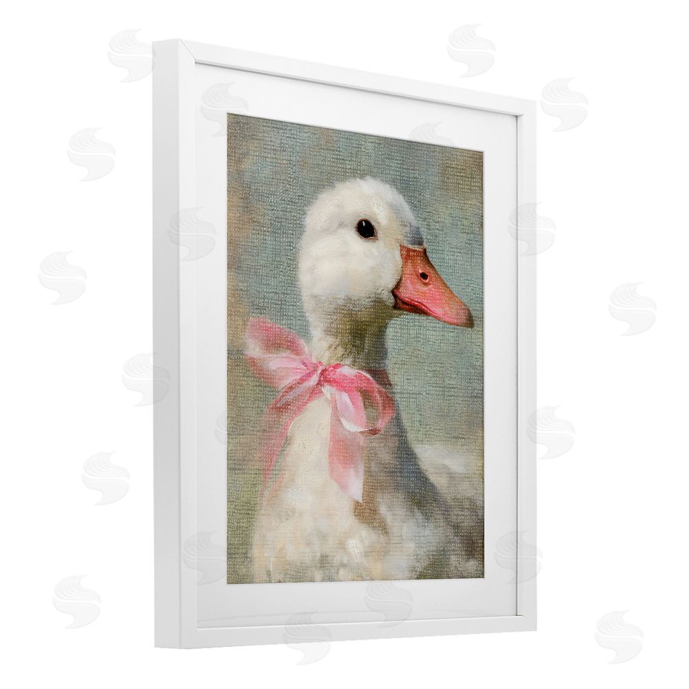 LSR Design Studio Portrait of Pink Bow Goose White Framed Print Under Glass Wall Art