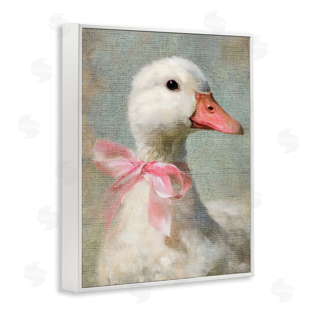 LSR Design Studio Portrait of Pink Bow Goose White Framed Giclee Wall Art