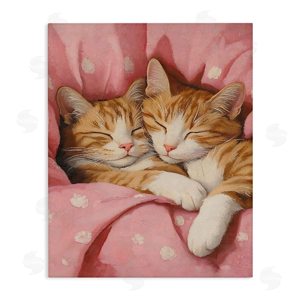 The Prints Vibe Sleeping Orange Cats Embrace Stretched Canvas Wall Art Print