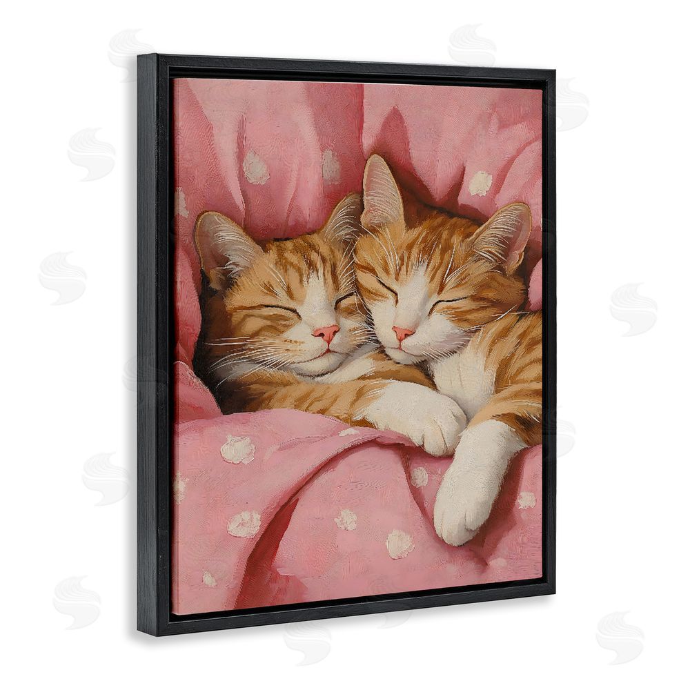 The Prints Vibe Sleeping Orange Cats Embrace Black Floating Framed Canvas Wall Art Print