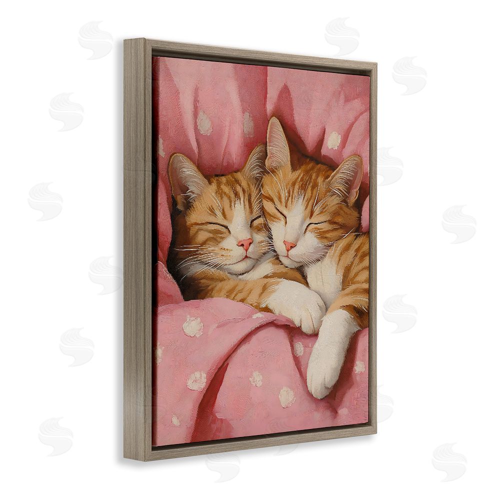 The Prints Vibe Sleeping Orange Cats Embrace Brown Floating Framed Canvas Wall Art Print
