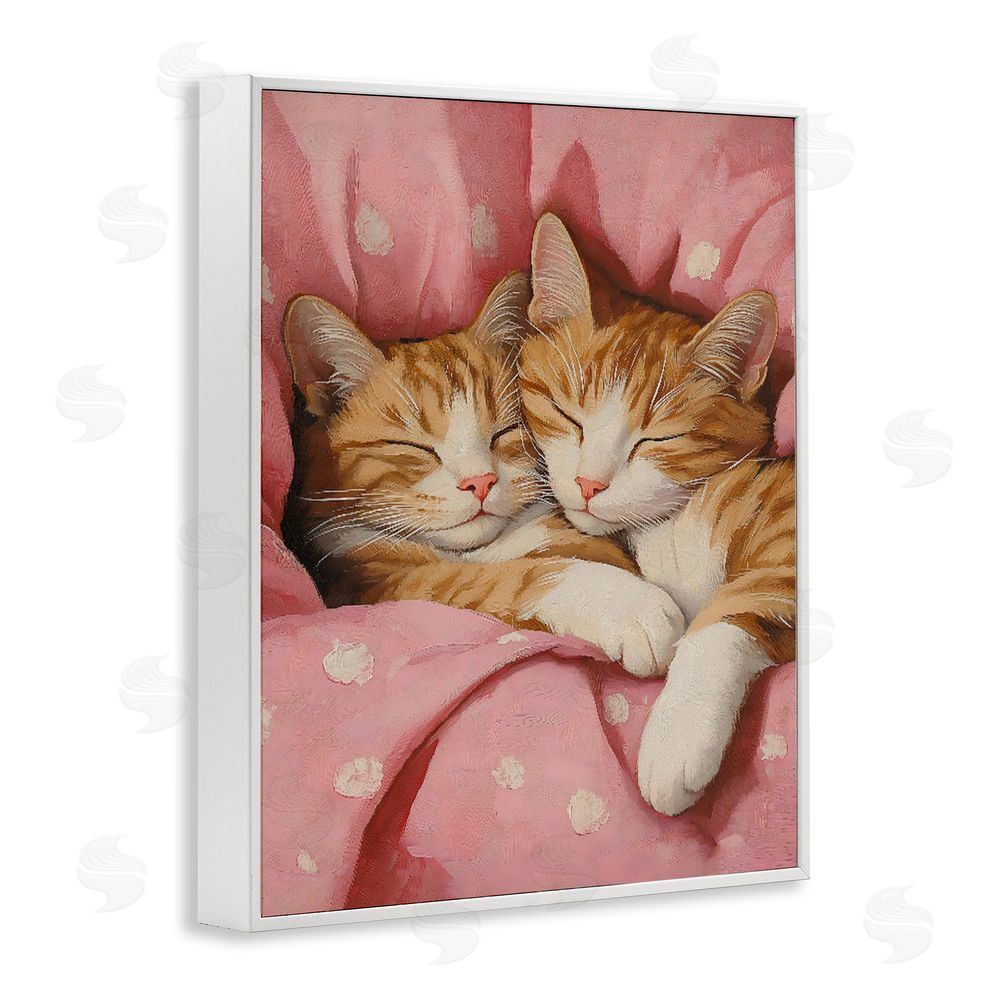 The Prints Vibe Sleeping Orange Cats Embrace White Framed Giclee Wall Art Print