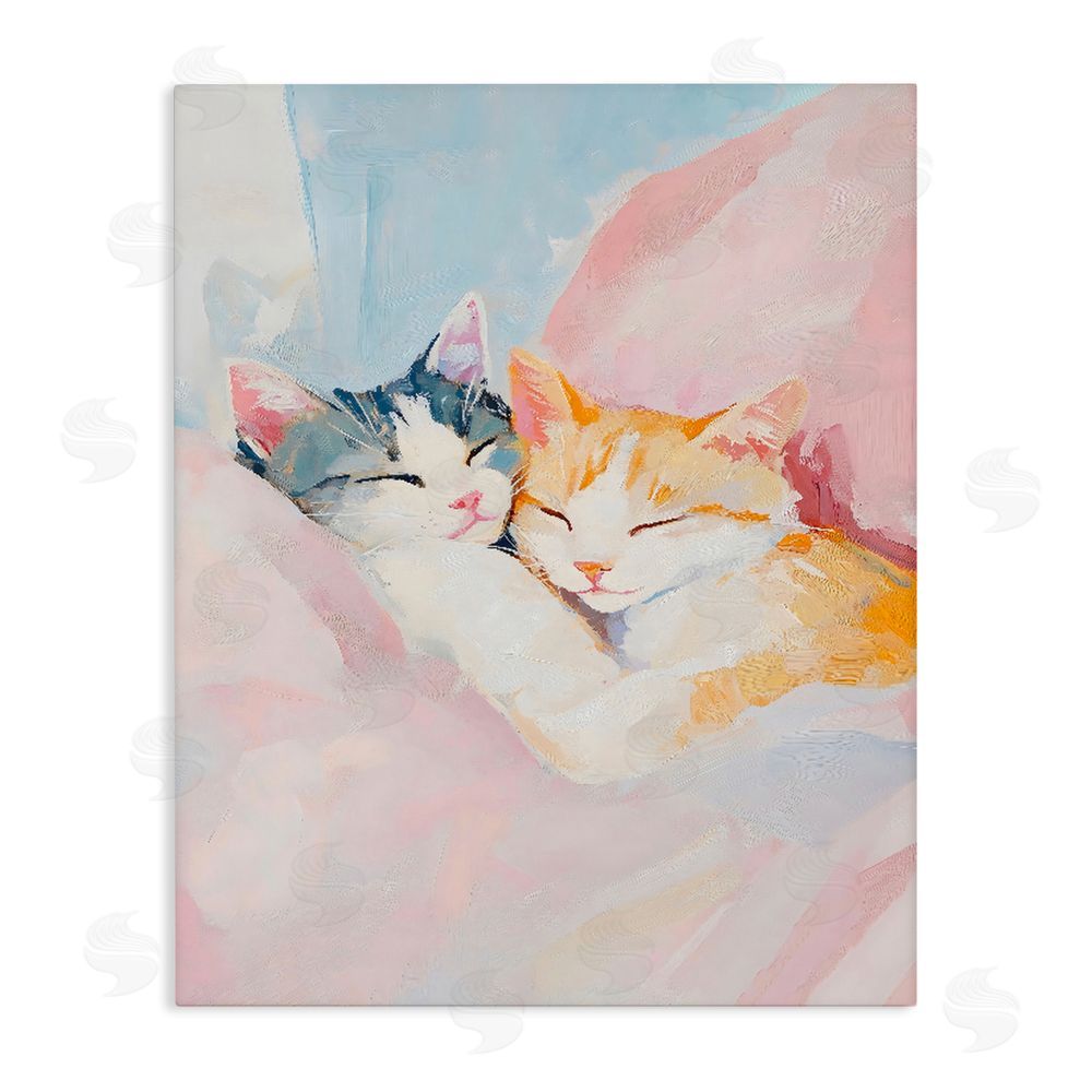The Prints Vibe Sleeping Kittens Embrace Stretched Canvas Wall Art Print