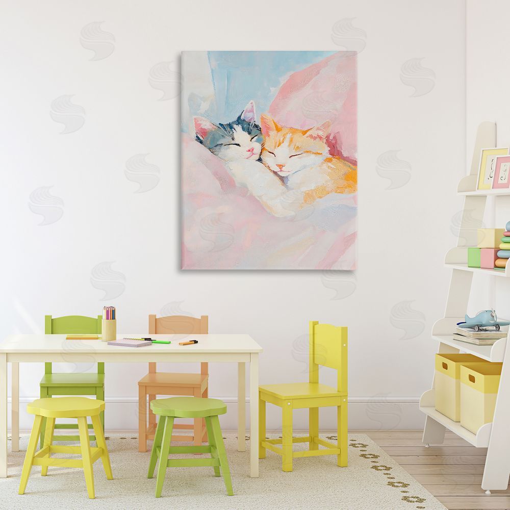 The Prints Vibe Sleeping Kittens Embrace Stretched Canvas on Wall