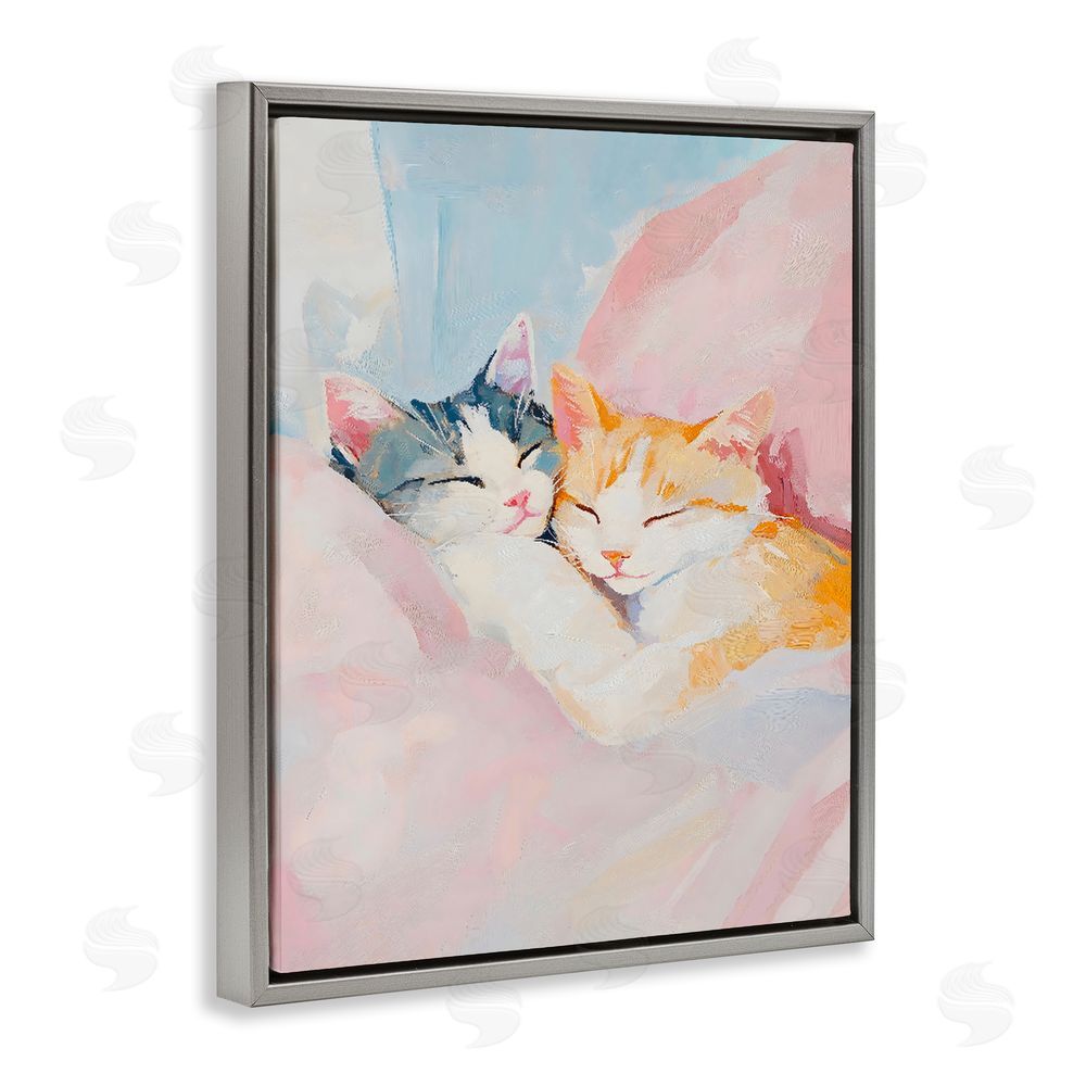 The Prints Vibe Sleeping Kittens Embrace Gray Floating Framed Canvas Wall Art Print