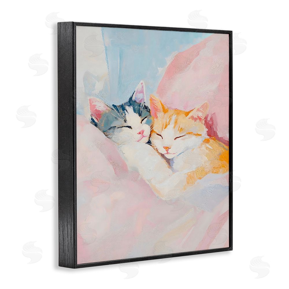 The Prints Vibe Sleeping Kittens Embrace Black Framed Giclee Wall Art Print