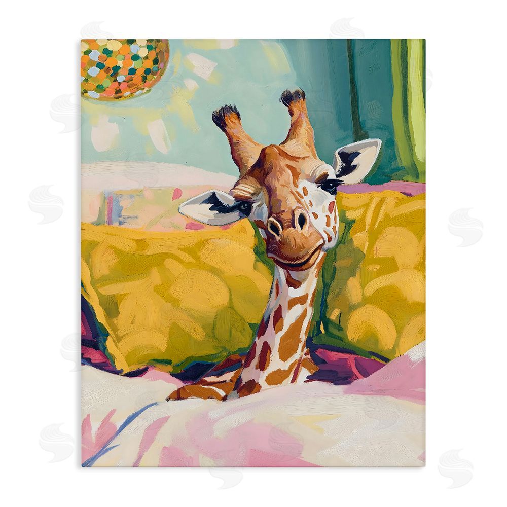 The Prints Vibe Cozy Giraffe in Bed Stretched Canvas Wall Art