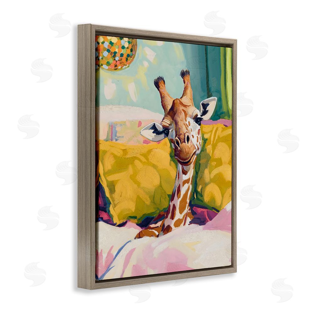 The Prints Vibe Cozy Giraffe in Bed Brown Floating Frame Canvas Wall Art Print