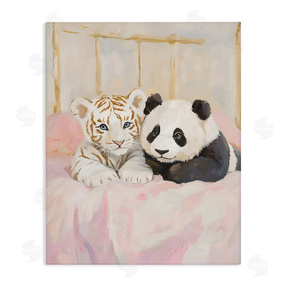 The Prints Vibe Baby Panda & Tiger Cuddles Stretched Canvas Wall Art Print