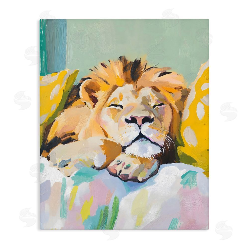 The Prints Vibe Sleeping Lion on Pastel Pillows Stretched Canvas Wall Art Print