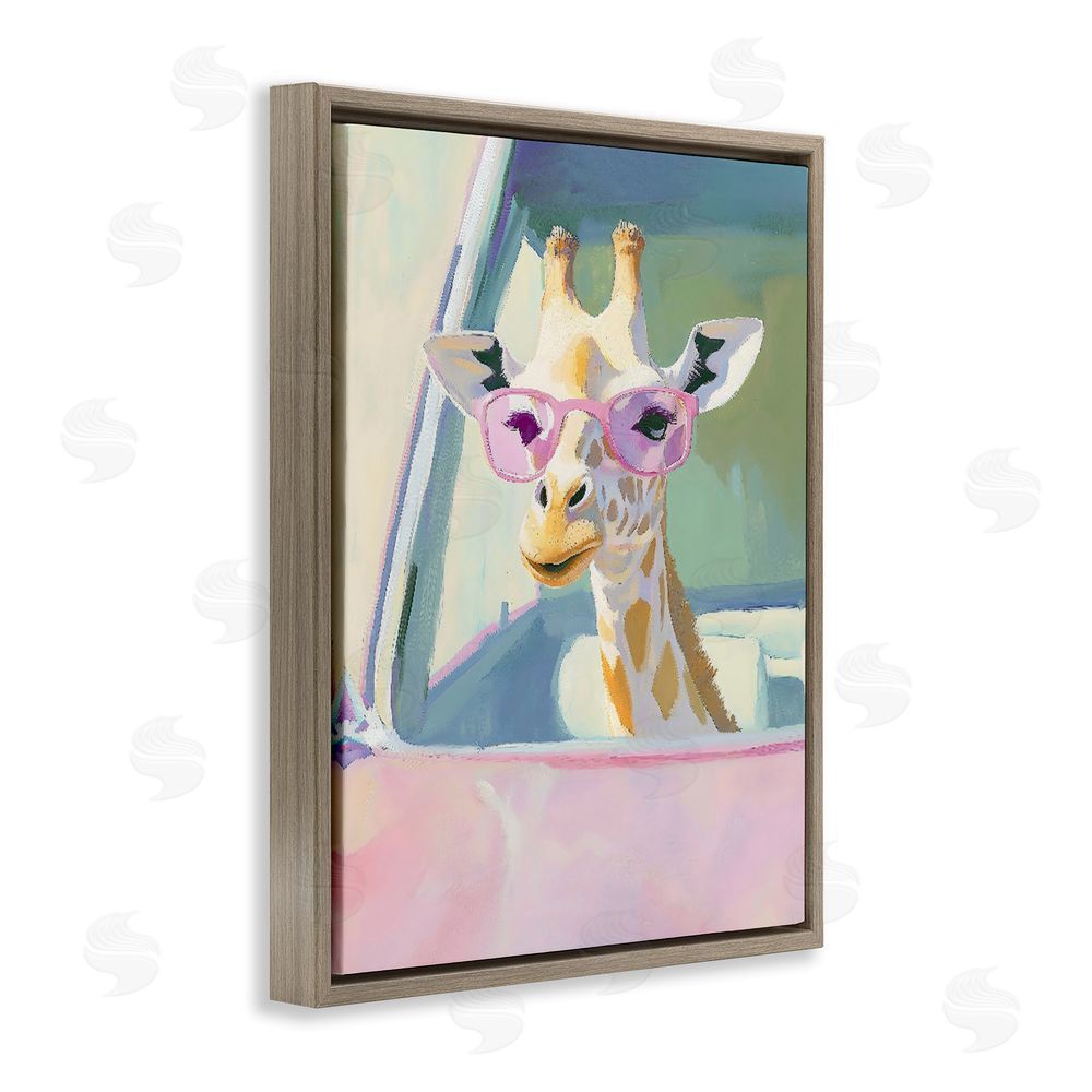 The Prints Vibe Giraffe Car Ride Brown Floating Framed Canvas Wall Art