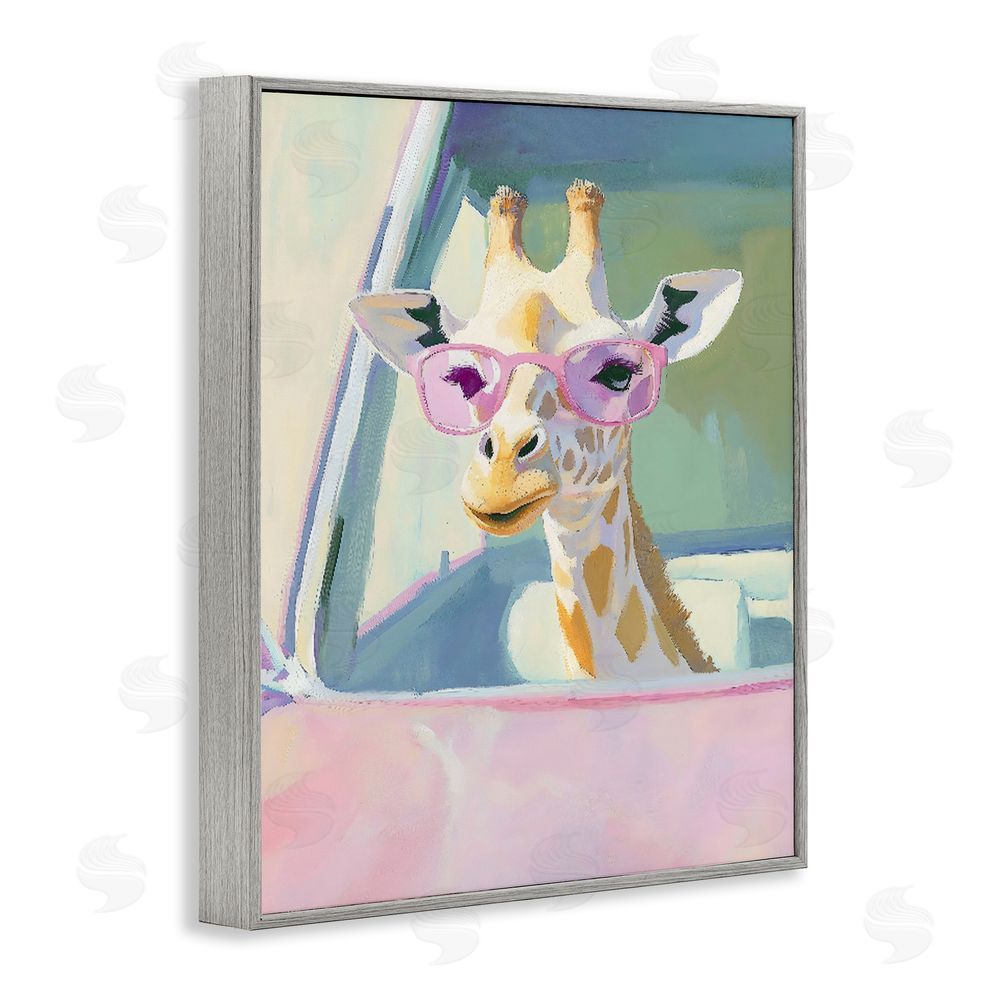 The Prints Vibe Giraffe Car Ride Gray Framed Giclee Wall Art